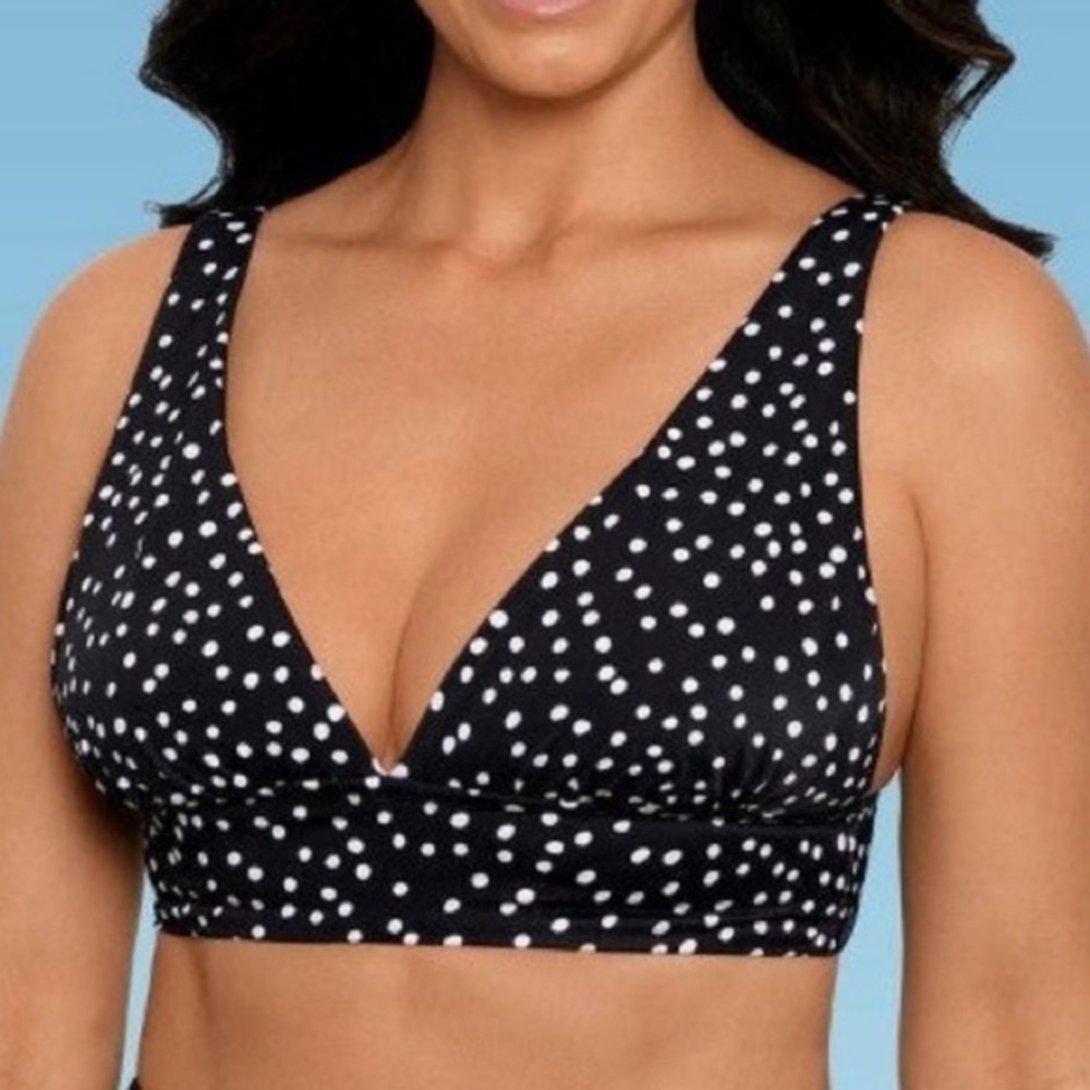 Beach Betty black with white polka dots bikini top NWT size M